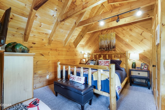 822 Eagle Cove Way, Gatlinburg, TN 37738 - carpeted bedroom with wooden ceiling and wood walls