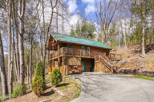 log home with a deck