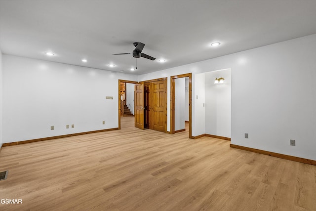 unfurnished bedroom featuring light wood-type flooring, visible vents, and recessed lighting