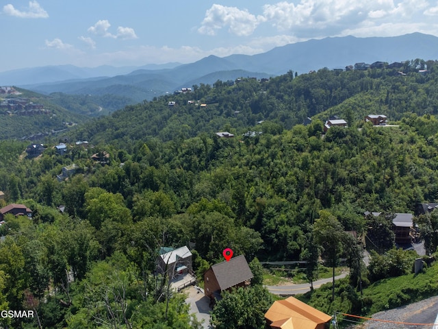 drone / aerial view featuring a mountain view