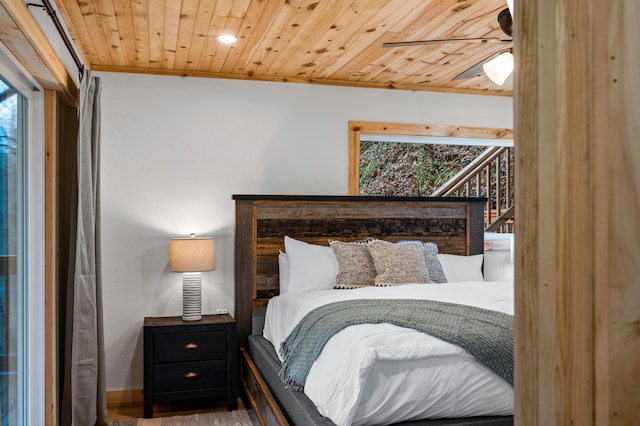 bedroom with wood ceiling