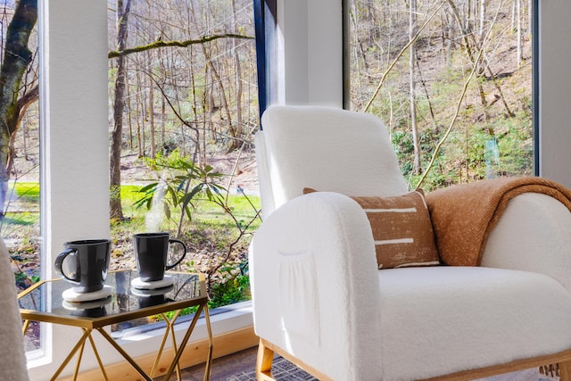 living area featuring a healthy amount of sunlight and wood finished floors