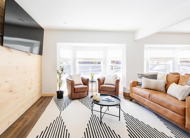 living area featuring wood finished floors and baseboards