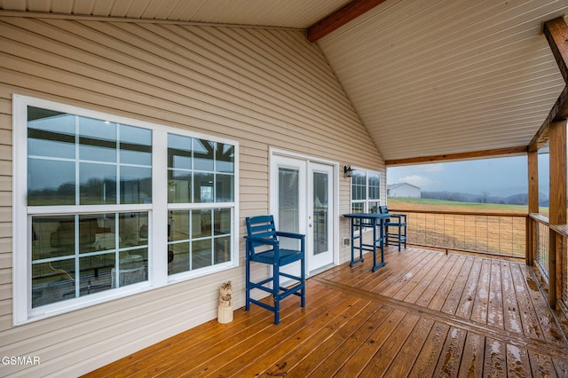 wooden terrace featuring french doors