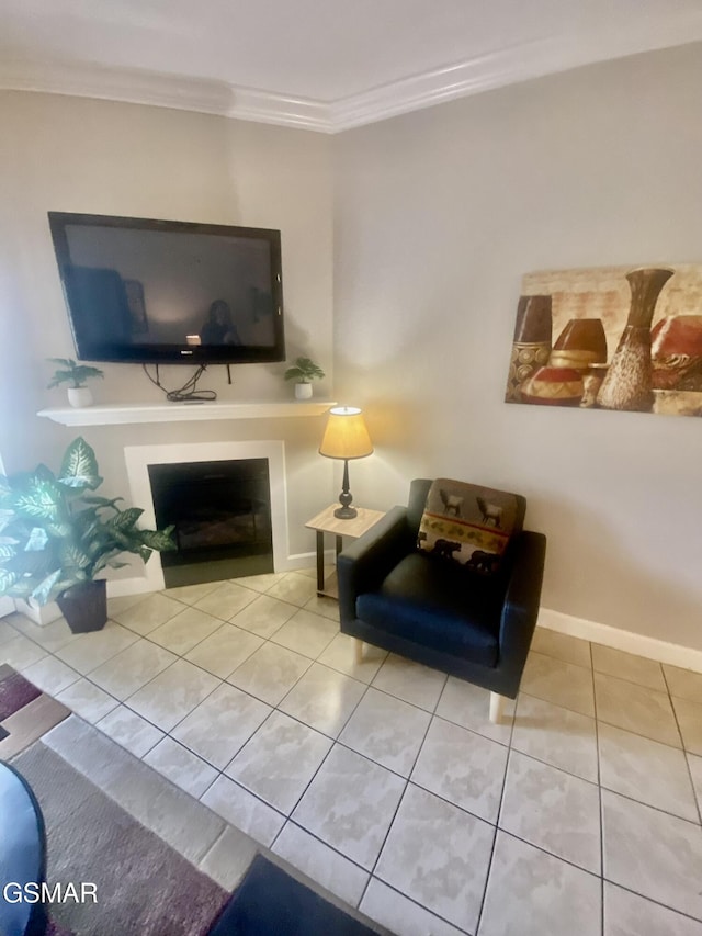 124 Plaza Dr Unit 3107, Pigeon Forge, TN 37863 - living room with tile patterned flooring, ornamental molding, a fireplace, and baseboards