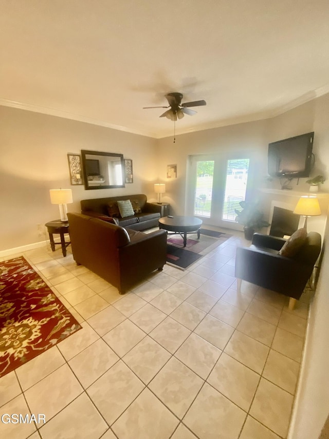 124 Plaza Dr Unit 3107, Pigeon Forge, TN 37863 - living room featuring crown molding, light tile patterned floors, and a ceiling fan