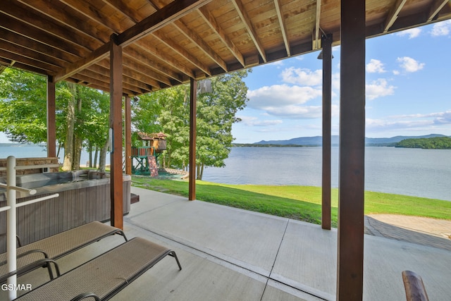3995 Island View Way, Sevierville, TN 37876 - view of patio with a playground and a water and mountain view