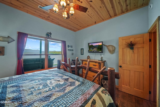 3995 Island View Way, Sevierville, TN 37876 - bedroom with wooden ceiling, hardwood / wood-style flooring, and a ceiling fan