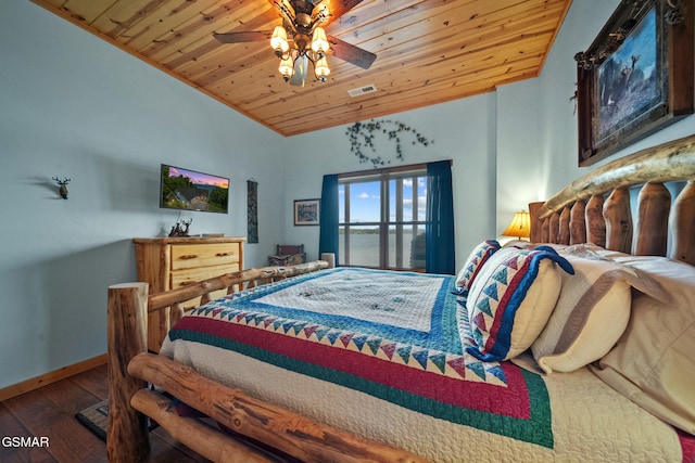 3995 Island View Way, Sevierville, TN 37876 - bedroom with wooden ceiling, wood finished floors, lofted ceiling, and a ceiling fan