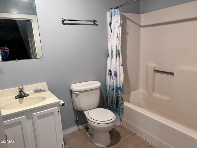 1940 Big Chiefs Skyview Dr, Sevierville, TN 37876 - bathroom with vanity, toilet, shower / bath combo, tile patterned floors, and baseboards