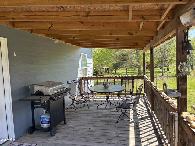 147 Padgett Mill Rd, Cosby, TN 37722 - deck featuring a grill and outdoor dining space
