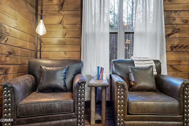 sitting room with wooden walls