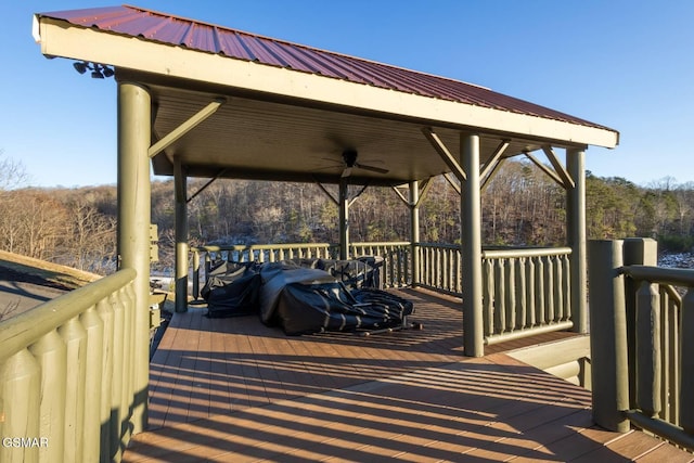 wooden deck with ceiling fan