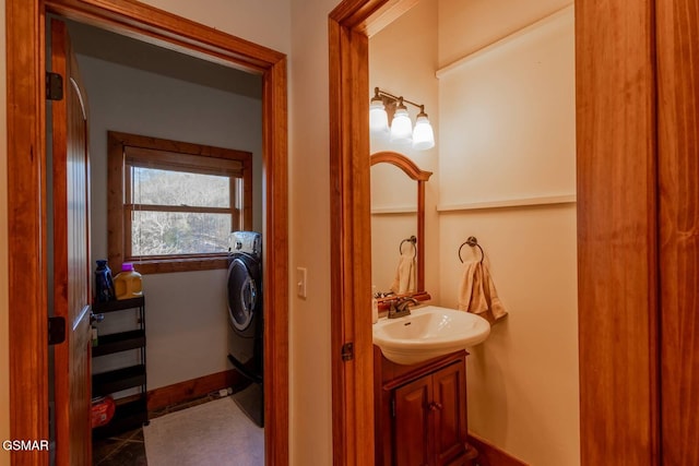 bathroom with tile patterned flooring and vanity