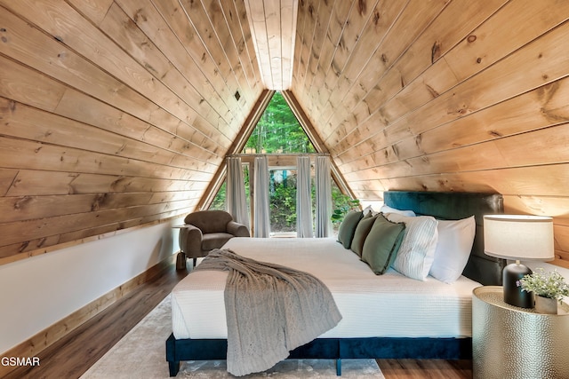 2278 Headrick Lead, Sevierville, TN 37862 - bedroom featuring wooden walls, wood finished floors, wooden ceiling, and vaulted ceiling