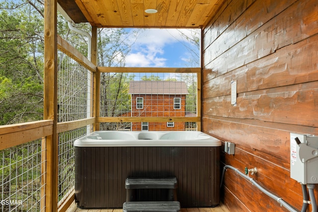 exterior space featuring wood ceiling