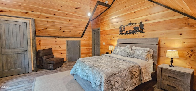 1531 Bear Valley Rd, Sevierville, TN 37876 - bedroom with lofted ceiling, wooden ceiling, wooden walls, and wood finished floors
