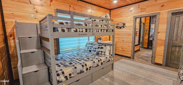 1531 Bear Valley Rd, Sevierville, TN 37876 - bedroom with wood walls, wooden ceiling, wood finished floors, and recessed lighting