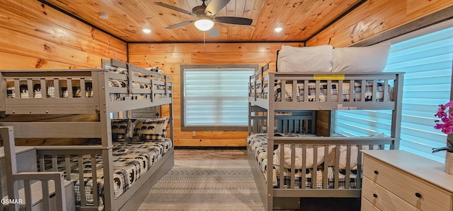 1531 Bear Valley Rd, Sevierville, TN 37876 - bedroom with wood walls, wood ceiling, and recessed lighting