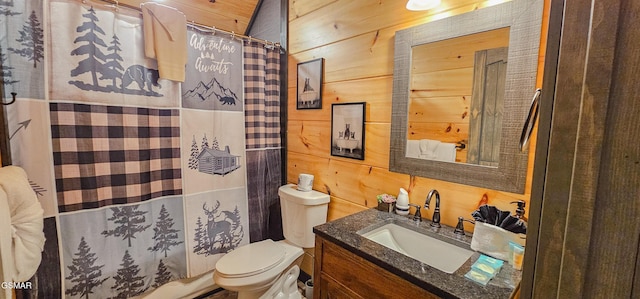 1531 Bear Valley Rd, Sevierville, TN 37876 - bathroom featuring vanity, wood walls, and a shower with shower curtain