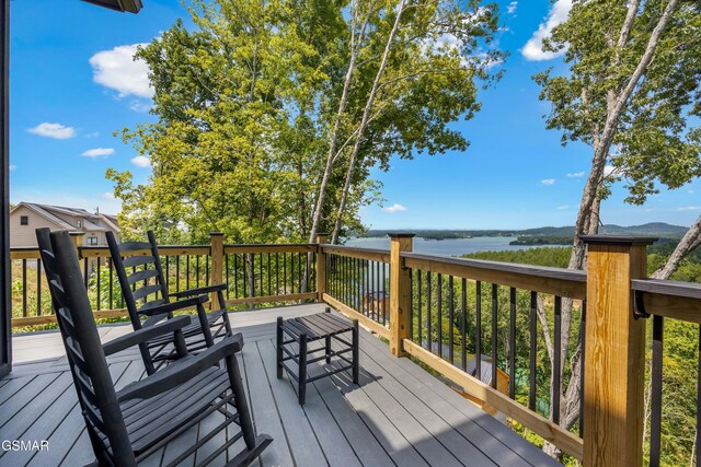 deck with a water view