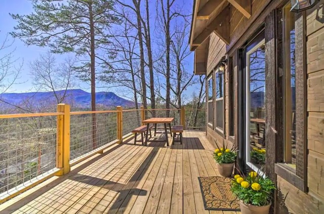 deck with a mountain view