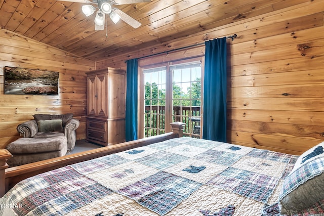 415 Big Bear Way, Pigeon Forge, TN 37863 - bedroom featuring vaulted ceiling, wooden walls, wooden ceiling, and access to outside