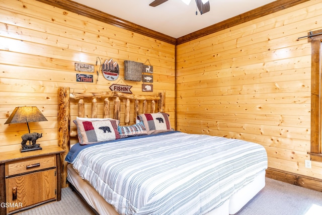 415 Big Bear Way, Pigeon Forge, TN 37863 - bedroom with carpet, crown molding, wooden walls, and ceiling fan