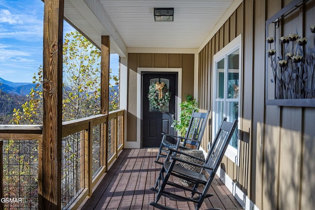 deck with a mountain view