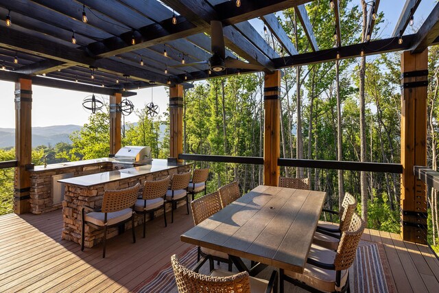 sunroom / solarium featuring a mountain view, a wealth of natural light, and sink