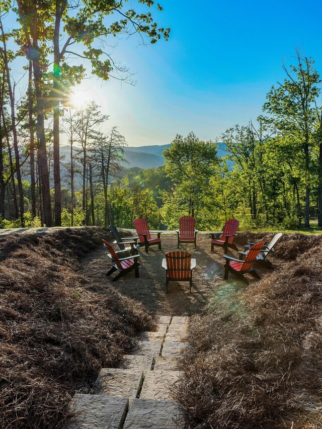 exterior space featuring a mountain view