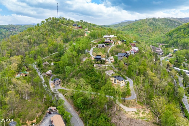 bird's eye view featuring a mountain view and a forest view