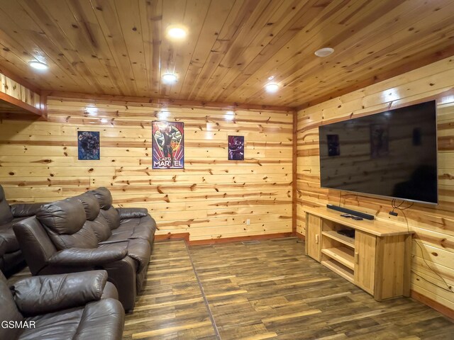 2316 Boulder Way, Sevierville, TN 37862 - living room with dark wood finished floors, wooden ceiling, wood walls, and recessed lighting