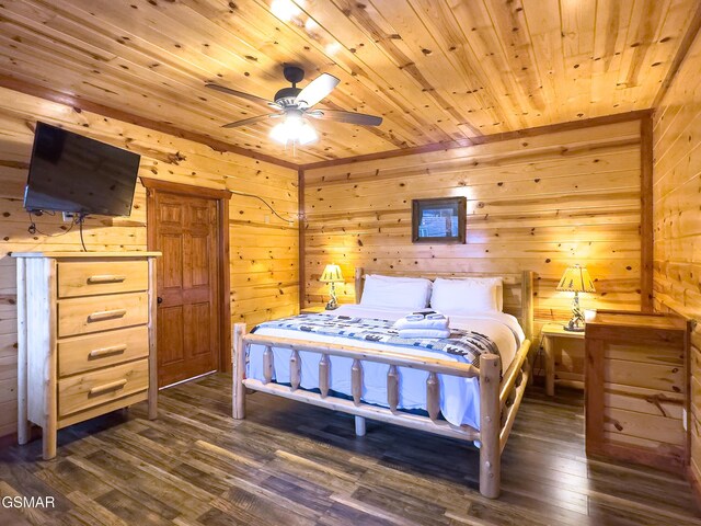 2316 Boulder Way, Sevierville, TN 37862 - bedroom with wooden ceiling, dark wood-style flooring, and wooden walls