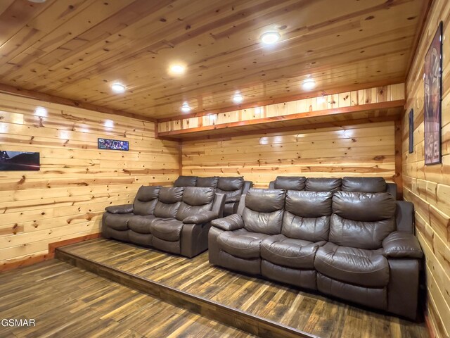 2316 Boulder Way, Sevierville, TN 37862 - cinema room with wooden ceiling, wood walls, wood finished floors, and recessed lighting