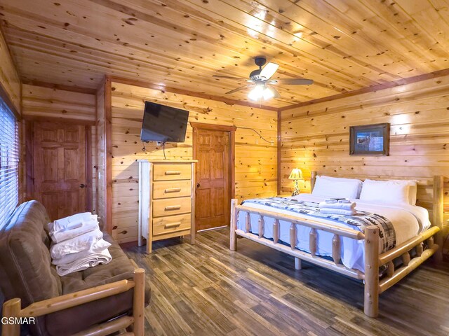 2316 Boulder Way, Sevierville, TN 37862 - bedroom with wood ceiling, dark wood-style flooring, and wooden walls