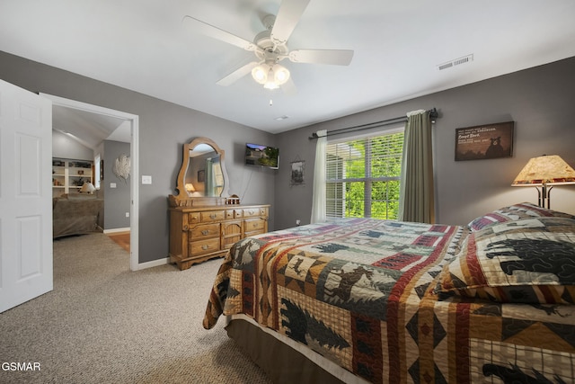 523 Apple View Way Unit 409, Sevierville, TN 37862 - bedroom featuring light colored carpet, vaulted ceiling, and ceiling fan