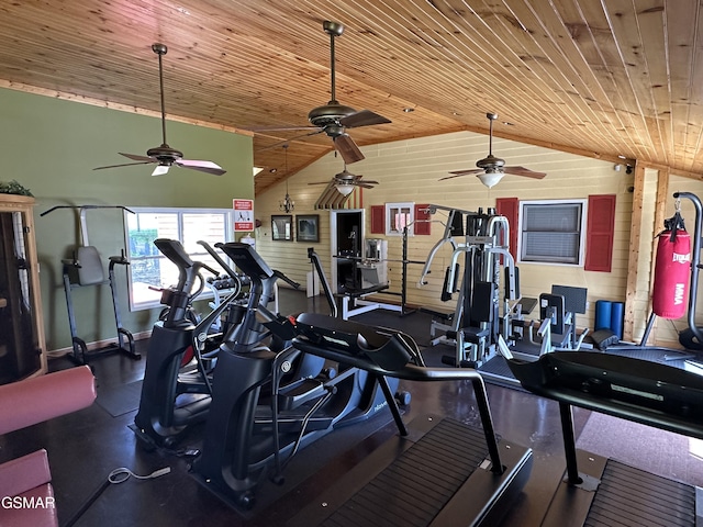 523 Apple View Way Unit 409, Sevierville, TN 37862 - workout area with ceiling fan, vaulted ceiling, and wood ceiling