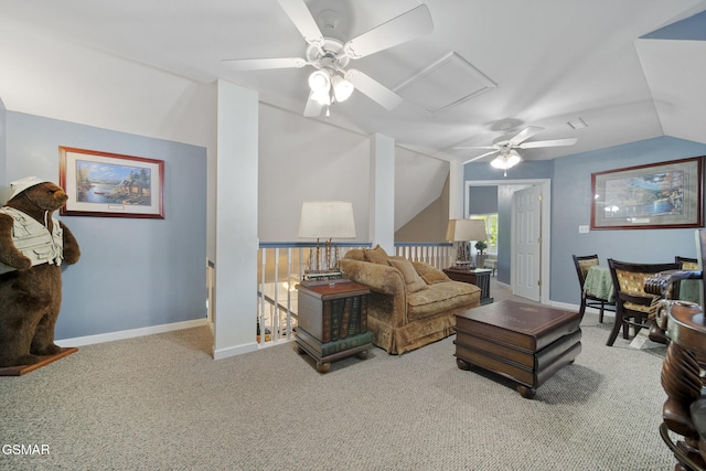 523 Apple View Way Unit 409, Sevierville, TN 37862 - living room featuring a ceiling fan, vaulted ceiling, and carpet