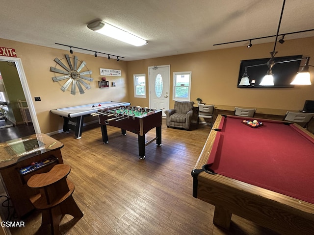 523 Apple View Way Unit 409, Sevierville, TN 37862 - game room with rail lighting, billiards, a textured ceiling, and wood finished floors