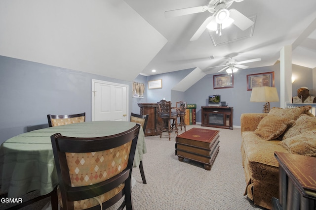 523 Apple View Way Unit 409, Sevierville, TN 37862 - living area featuring ceiling fan, a dry bar, light carpet, and lofted ceiling