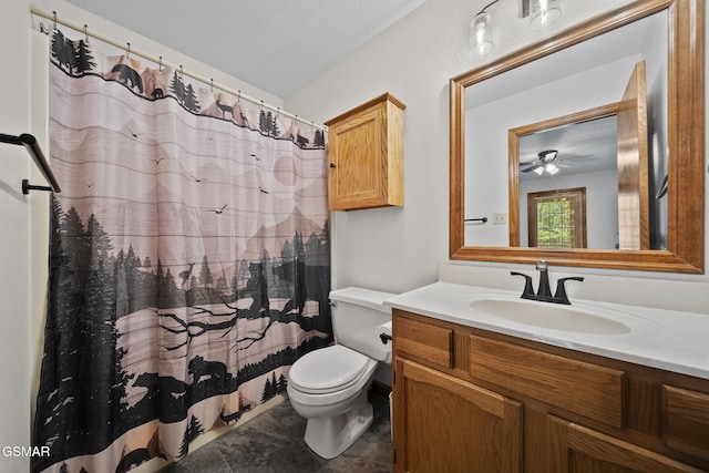 3430 Laurel Ridge Way, Sevierville, TN 37862 - bathroom with vanity, a textured ceiling, a shower with curtain, and a ceiling fan