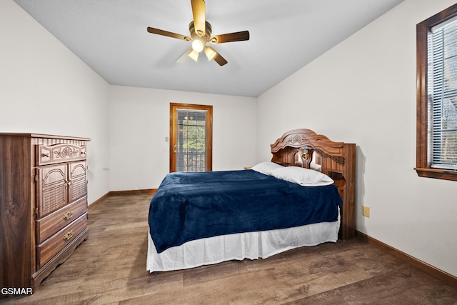 3430 Laurel Ridge Way, Sevierville, TN 37862 - bedroom with wood finished floors, multiple windows, access to outside, and ceiling fan