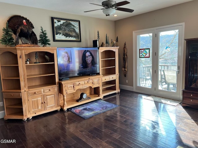 20 Brixton Ln, Crossville, TN 38555 - living area featuring ceiling fan, baseboards, and dark wood-style floors