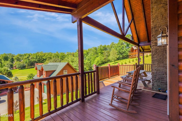 3391 Clear Valley Dr, Sevierville, TN 37862 - deck with an outdoor structure and a forest view
