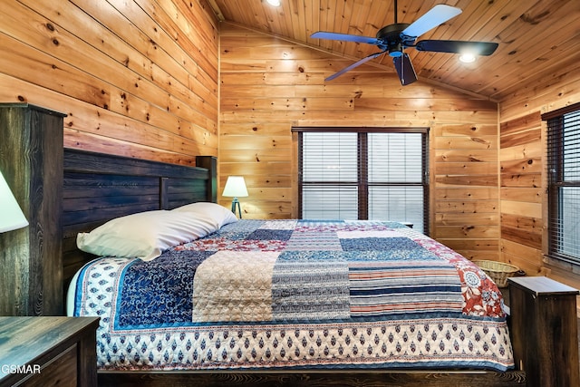 852 Resort Way, Gatlinburg, TN 37738 - bedroom with lofted ceiling, wood ceiling, wood walls, and recessed lighting