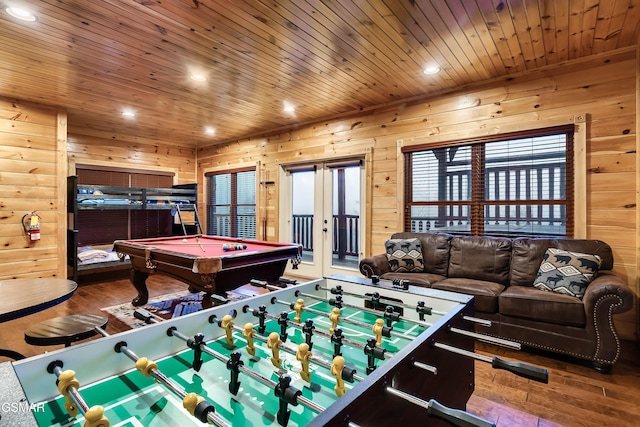 852 Resort Way, Gatlinburg, TN 37738 - game room with wood-type flooring, billiards table, recessed lighting, wooden walls, and wooden ceiling