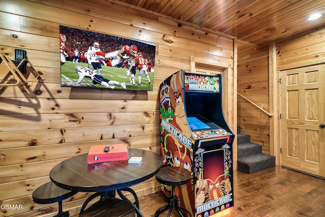 852 Resort Way, Gatlinburg, TN 37738 - playroom featuring wooden walls, wood ceiling, and wood finished floors