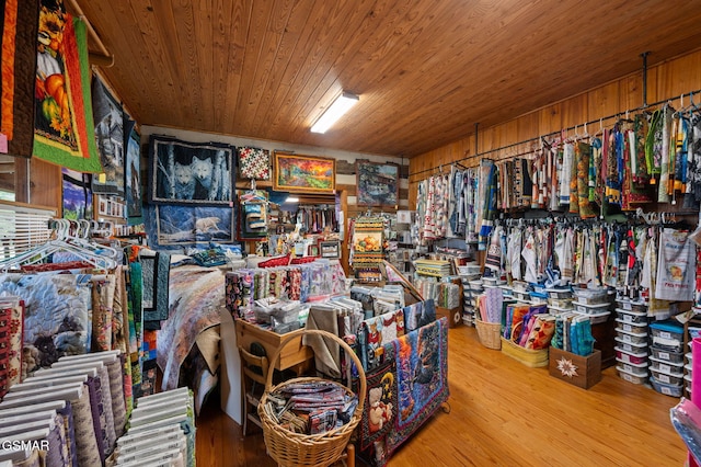 miscellaneous room featuring wood ceiling and wood finished floors