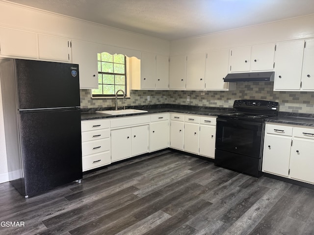 525 Freeman Ave, Newport, TN 37821 - kitchen with black appliances, a sink, under cabinet range hood, and dark countertops